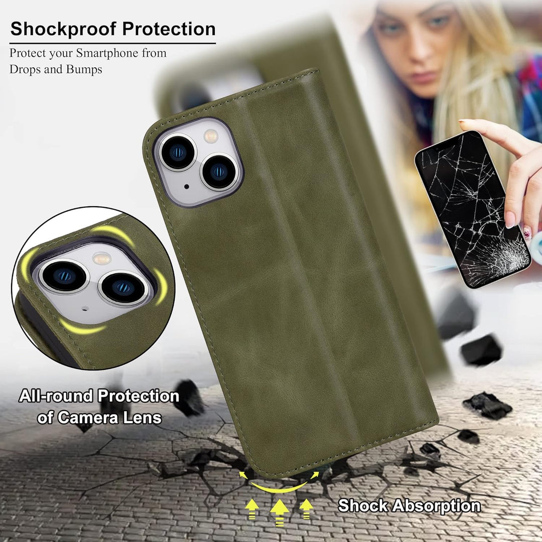 VISOUL iPhone 14 Plus Hülle, Stossfeste Handyhülle [Erstklassiges Rindsleder], TPU Schutzhülle [Kart