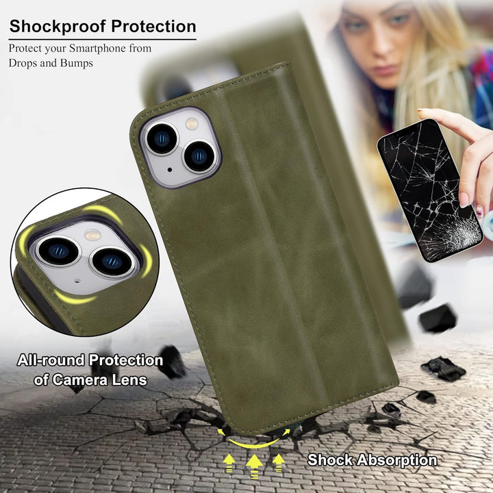 VISOUL iPhone 14 Plus Hülle, Stossfeste Handyhülle [Erstklassiges Rindsleder], TPU Schutzhülle [Kart