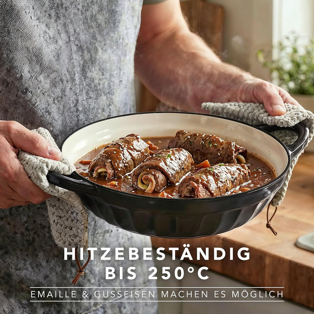 Römertopf Schmorpfanne Gusseisen 28 cm 2,4 L mit Deckel, Anthrazit, Anthrazit