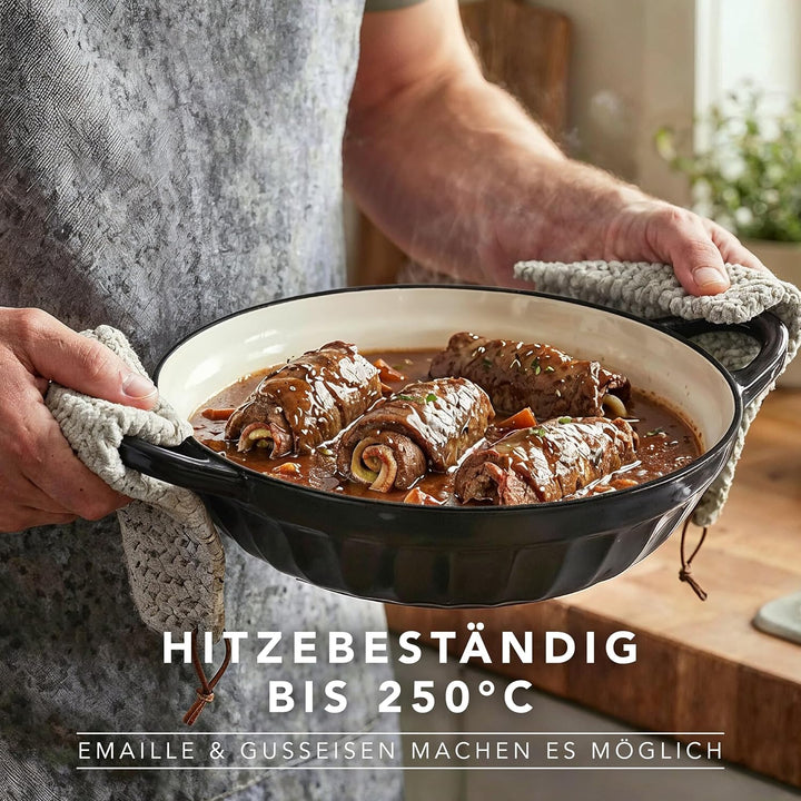 Römertopf Schmorpfanne Gusseisen 28 cm 2,4 L mit Deckel, Anthrazit, Anthrazit