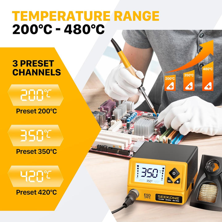SEEKONE Lötstation 60W, Profi Lötkolben Einstellbare Temperatur 200℃-480℃ mit LCD Displayanzeige, Di
