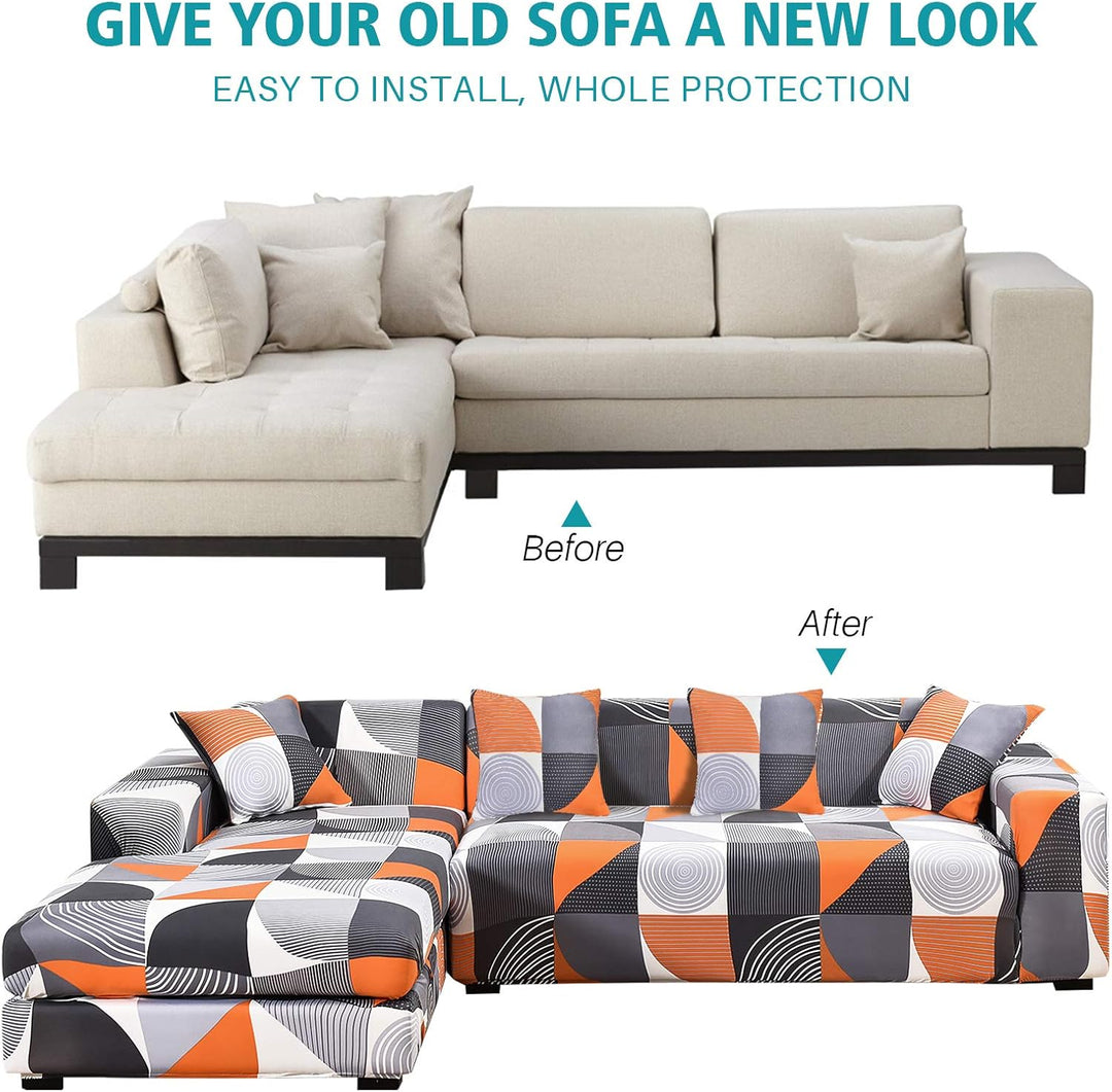 ShowyLive Sofa Überzug Couch Überzug 2er Set für Ecksofa L-Form Sofabezug 3 Sitzer+3 Sitzer, mit 4 S