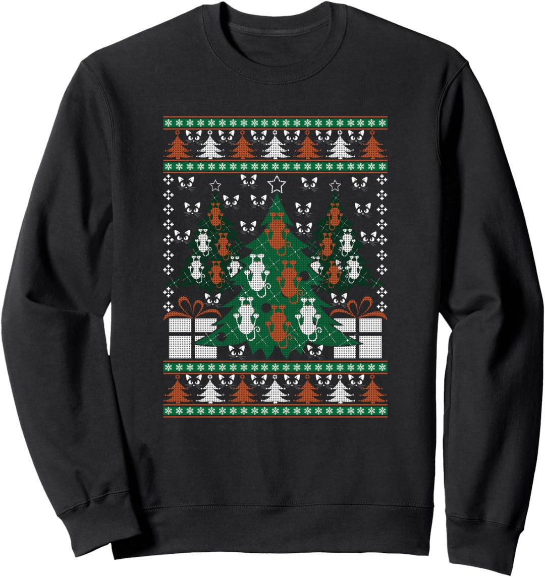 Cat Owner Gifts Ugly Christmas Kitten Paws Xmas Tree Holiday Sweatshirt