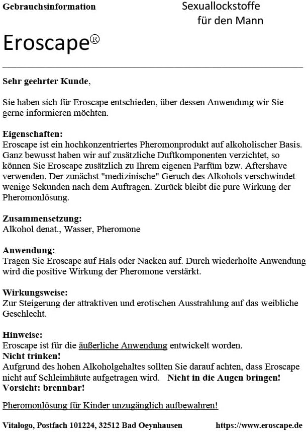 Eroscape Pheromone für den Mann, 100 ml Nachfüllflasche