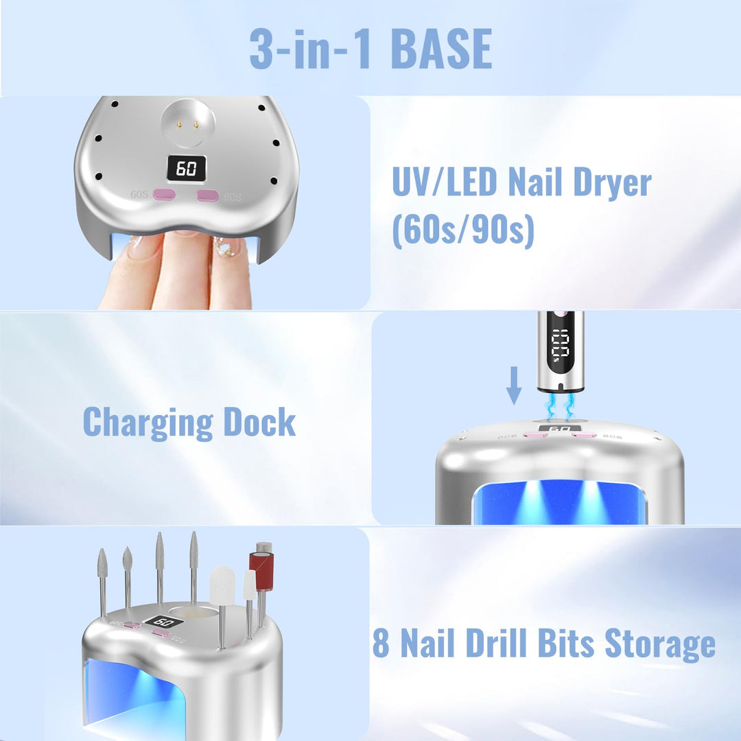 Nagelfräser Kabellos, Elektrische Nagelfeile Professionelle 2 in 1 Fräser für Gelnägel Acrylnägel mi