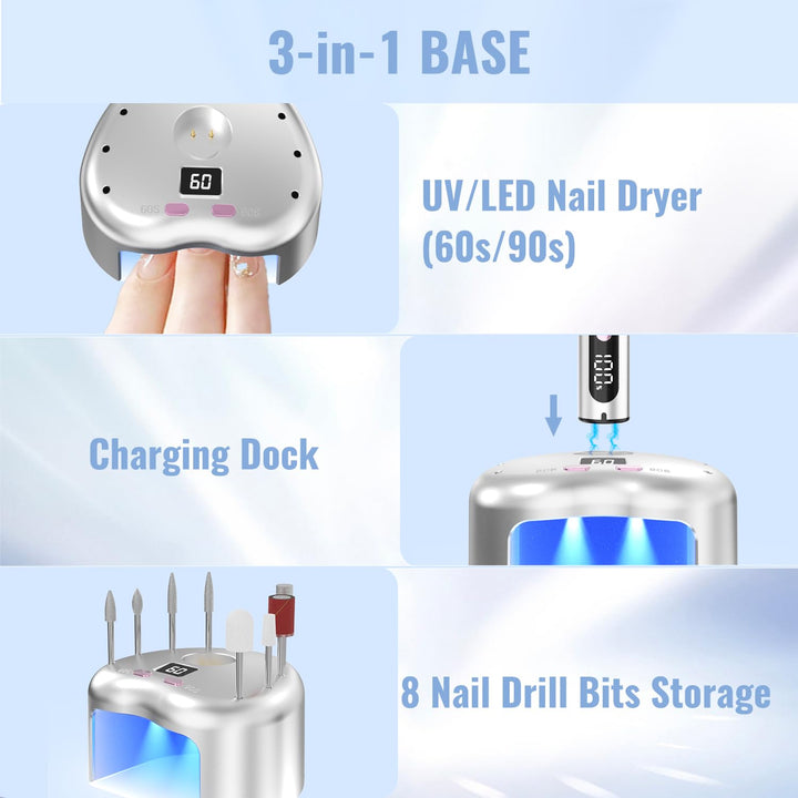 Nagelfräser Kabellos, Elektrische Nagelfeile Professionelle 2 in 1 Fräser für Gelnägel Acrylnägel mi
