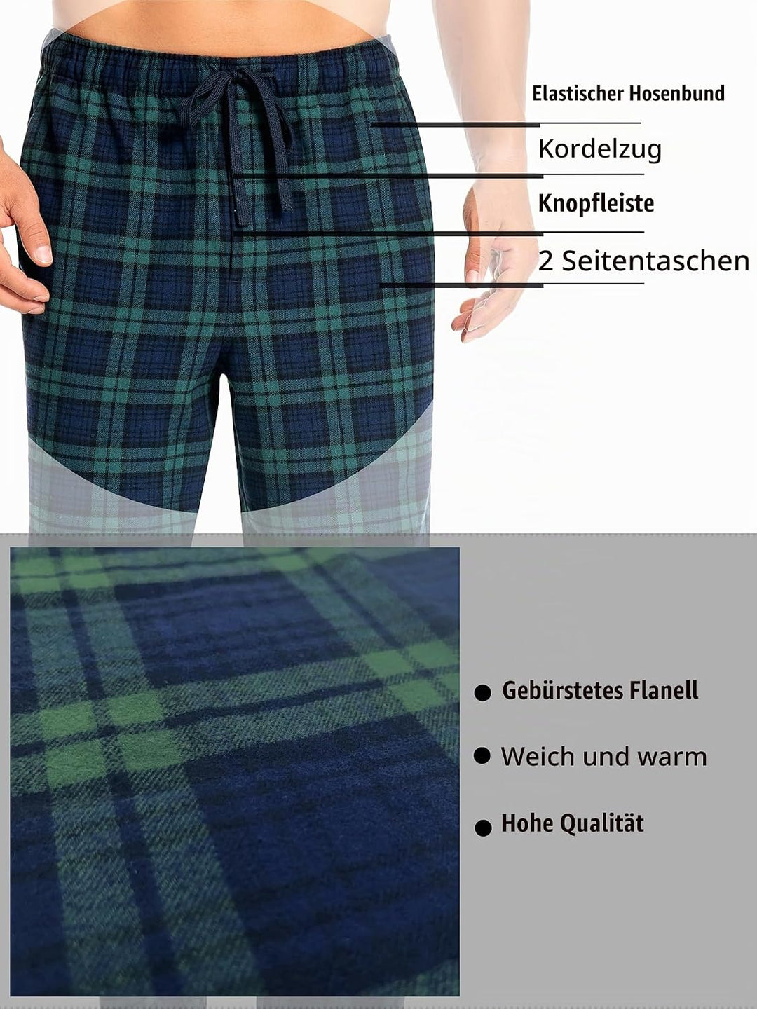 Nutria Herren Schlafanzug Flanell, 100% Baumwolle Karierter Pyjama Set Weich Warm Loungewear Nachtwä