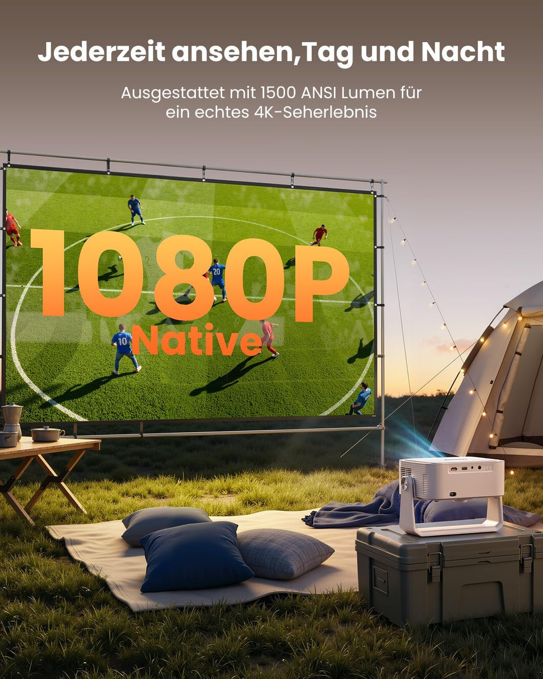 iSinbox 4K Beamer Outdoor mit Netflix, 2x20W Dolby &amp; DTS, HDR10+, WiFi 6 Weissgrau, Weissgrau