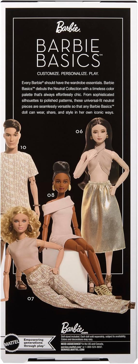 Barbie Basics Model Collector Fashion Doll 09 mit brünetten Haaren in einem goldenen Kleid und Riemc