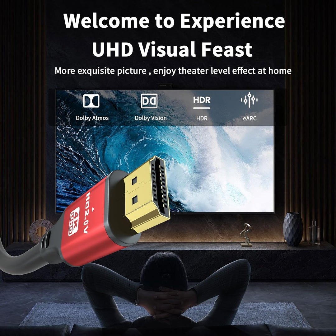 4K HDMI-Kabel, 15 m, High Speed HDMI 2.0 Kabel 4 K @ 60 Hz 18 Gbps, Ultra HD, Ethernet Audio Return,