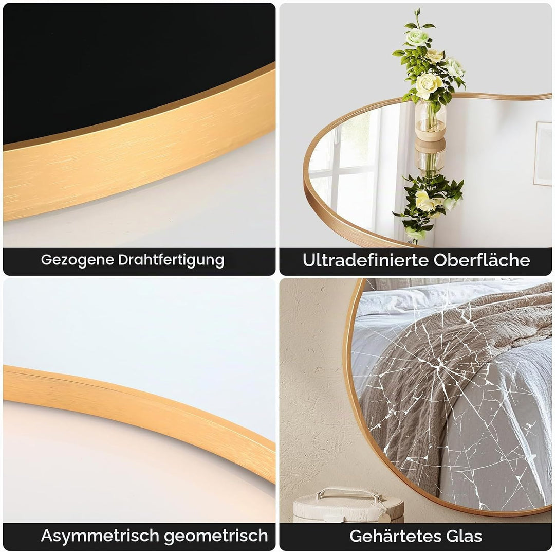 Clevich Spiegel Asymmetrisch 66x116cm Rahmen Alu, HD Glas Wandspiegel, Moderner Dekor-Spiegel, Schla