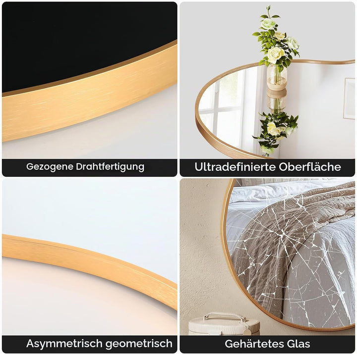 Clevich Spiegel Asymmetrisch 66x116cm Rahmen Alu, HD Glas Wandspiegel, Moderner Dekor-Spiegel, Schla
