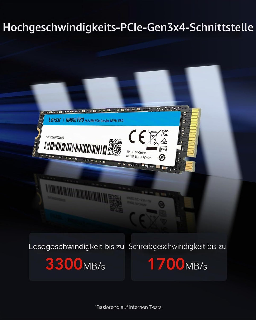 Lexar NM610PRO 500GB SSD, M.2 2280 PCIe Gen3x4 NVMe 1.4 Internal, Up to 3300 MB/s Read, 1700 Writes,