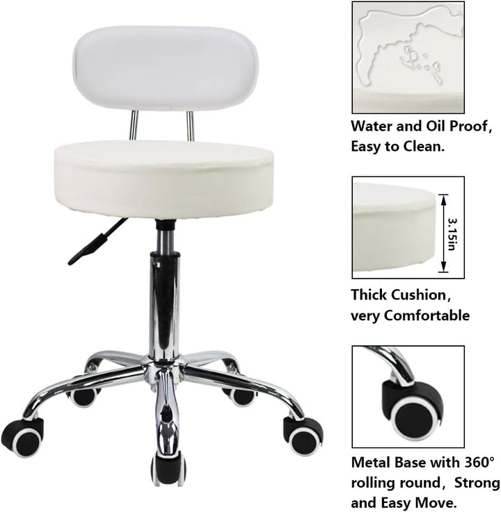 KKTONER Rollhocker mit Rückenlehne 360° drehbar Arbeitshocker höhenverstellbar 48-64cm für Büro Salo