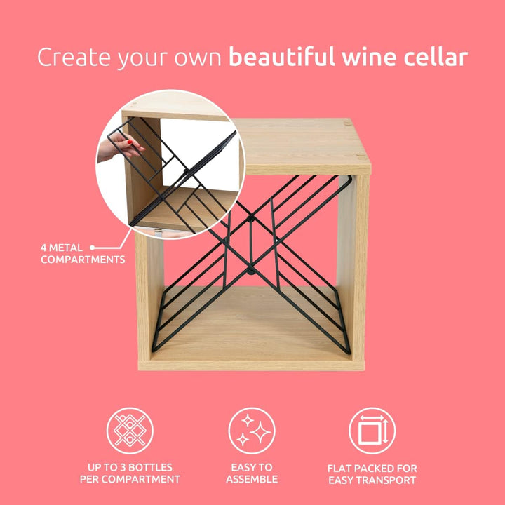 Compactor – Stapelbares Flaschenregal für 12 Flaschen – Weinregal aus Naturholz mit Metallkreuzen –