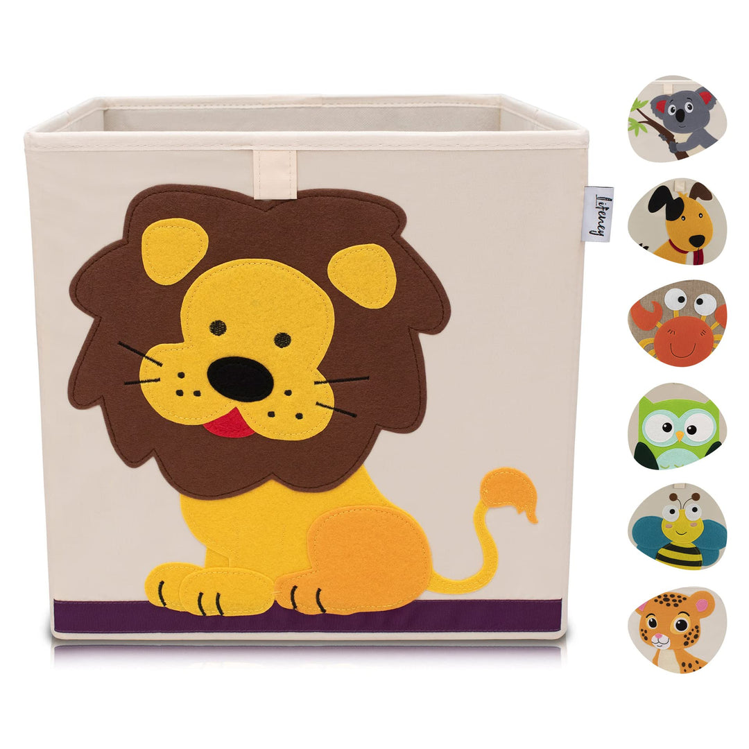 Aufbewahrungsbox Kinder mit Löwe Motiv I Spielzeugbox mit Tiermotiv passend für Würfelregale I Ordnu