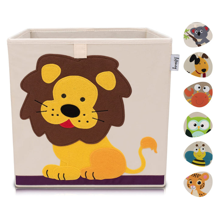 Aufbewahrungsbox Kinder mit Löwe Motiv I Spielzeugbox mit Tiermotiv passend für Würfelregale I Ordnu