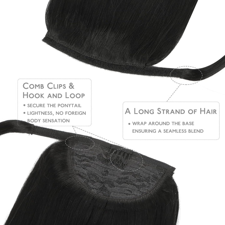 WENNALIFE Ponytail Extension, 45cm 80g Tief Schwarz Pferdeschwanz Haarteil Ponytail Extension Echtha