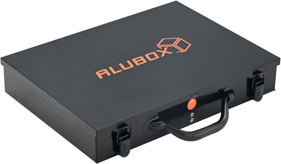 ALUBOX Sortimentsbox Kleinteilekoffer Stahlblech pulverbeschichtet mit 18 Einsatzkästen - 40 x 28 x
