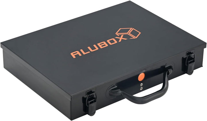 ALUBOX Sortimentsbox Kleinteilekoffer Stahlblech pulverbeschichtet mit 18 Einsatzkästen - 40 x 28 x