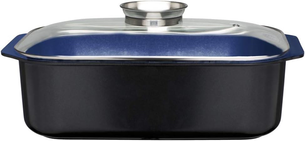 GSW Stahlwaren GmbH Rechteckiger Bräter mit Glasdeckel und Aromaknopf, 40 x 26 x 11 cm, 8 Liter, Alu