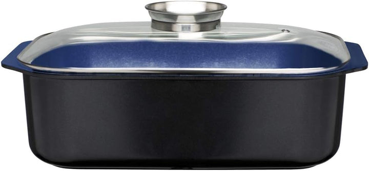 GSW Stahlwaren GmbH Rechteckiger Bräter mit Glasdeckel und Aromaknopf, 40 x 26 x 11 cm, 8 Liter, Alu