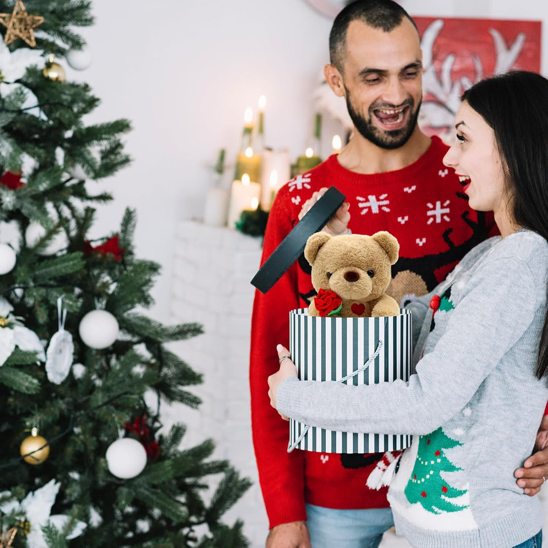 Teddybär, Teddy mit Rose 25cm, Plüsch-Bär Teddy Kuscheltier, Muttertagsgeschenke für Mama, Süsser St