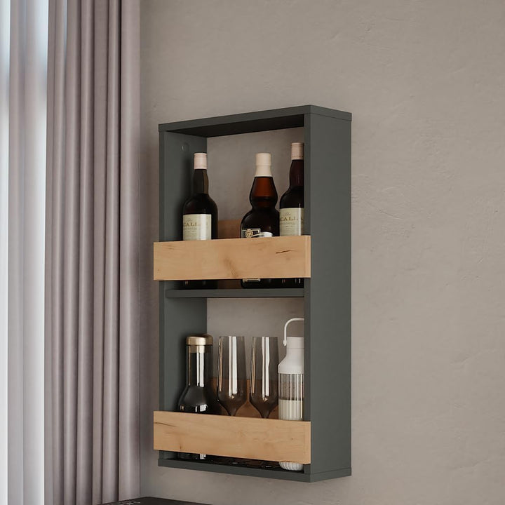 Vicco Weinglasregal Repose, Goldkraft Eiche/Anthrazit, 40 x 72 cm, zur Wandmontage mit Halterungen f