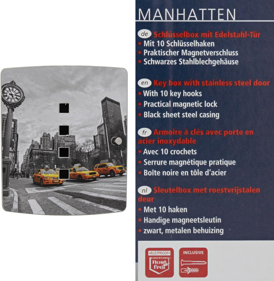 Burg-Wächter Schlüsselbox mit Motiv, 10 Haken, Edelstahltür mit 90° Öffnungswinkel und Magnetverschl