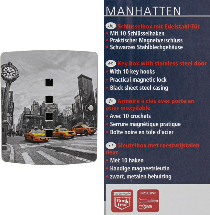 Burg-Wächter Schlüsselbox mit Motiv, 10 Haken, Edelstahltür mit 90° Öffnungswinkel und Magnetverschl