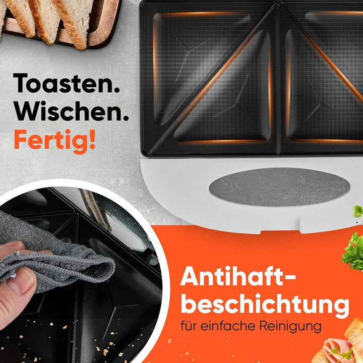 Clatronic® Sandwichmaker | für dreieckige Sandwichplatten | Sandwichtoaster mit Antihaftbeschichtung