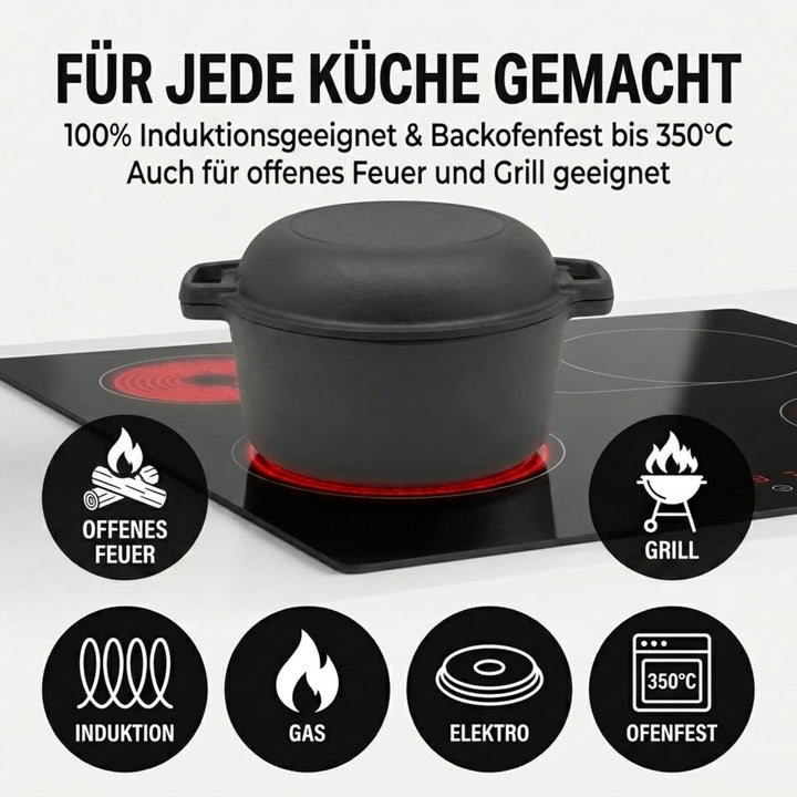 Homira Gusseisentopf 26 cm – Brotbackform & Pfanne in einem, Induktionsgeeignet Brotbacktopf, Brotba