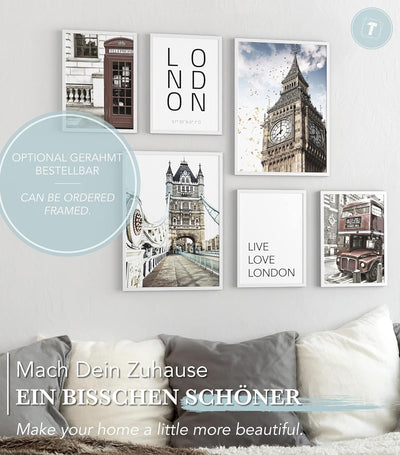 Papierschmiede® Mood Poster Set London, Bilder Wohnzimmer Deko Schlafzimmer, 2x DIN A3 und 4x DIN A4