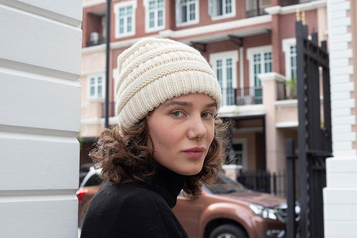 FURTALK Damen Beanie Mütze Warme Wintermütze mit Weichem Innenfutter Gefütterte Strickmütze, Beige