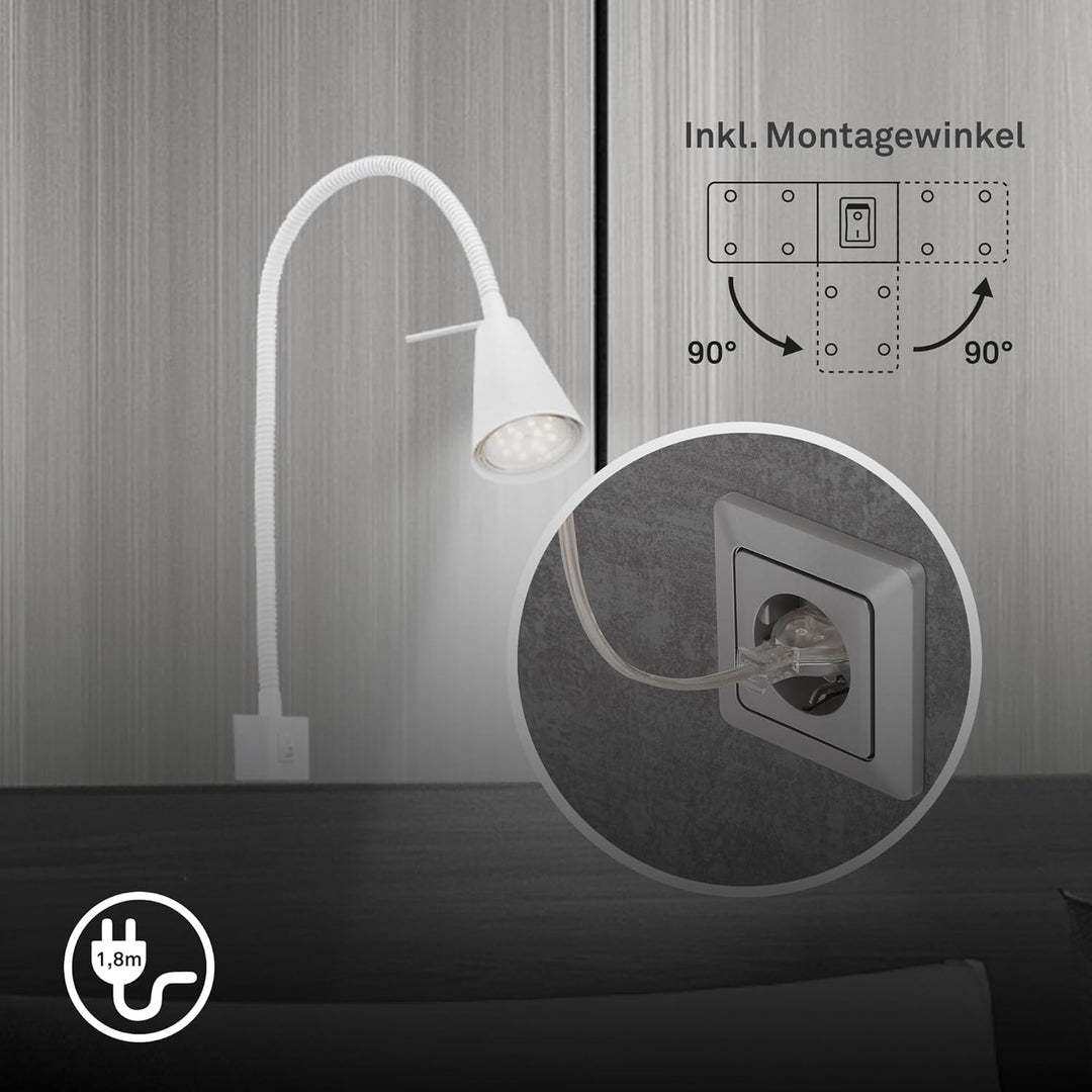 Briloner Leuchten LED Bettleuchte, Bettlampe Flexarm, inkl. An-/Ausschalter, 4 Watt. 400 Lumen, 3.00
