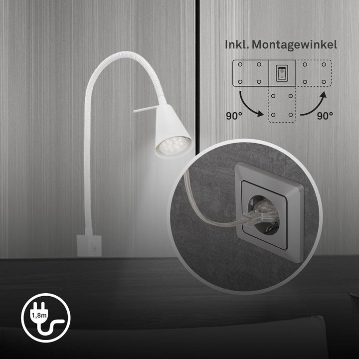 Briloner Leuchten LED Bettleuchte, Bettlampe Flexarm, inkl. An-/Ausschalter, 4 Watt. 400 Lumen, 3.00