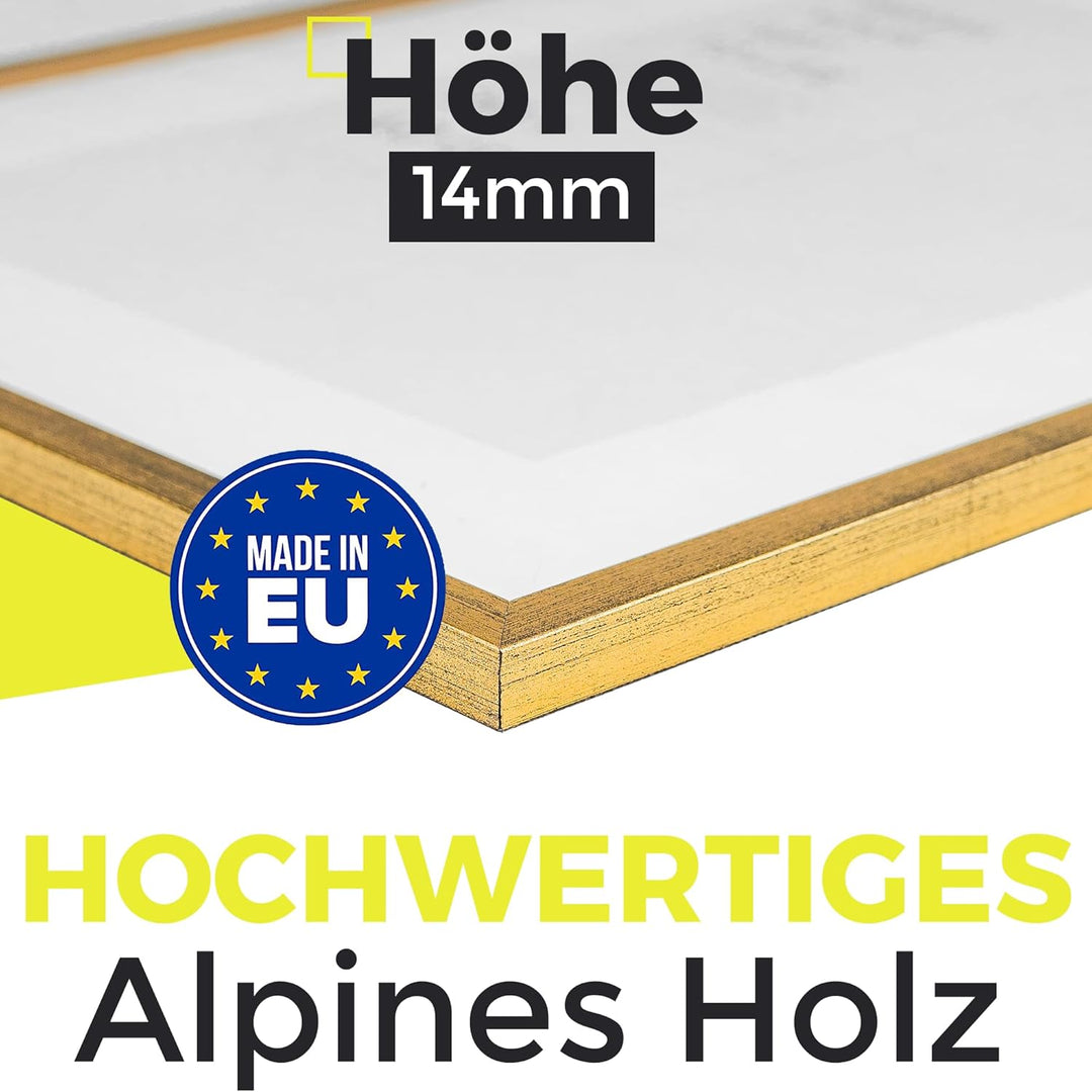 Estancia Bilderrahmen 30x40 cm Gold | Goldener Bilderrahmen mit Bruchsicherem Plexi-Glas | Moderner