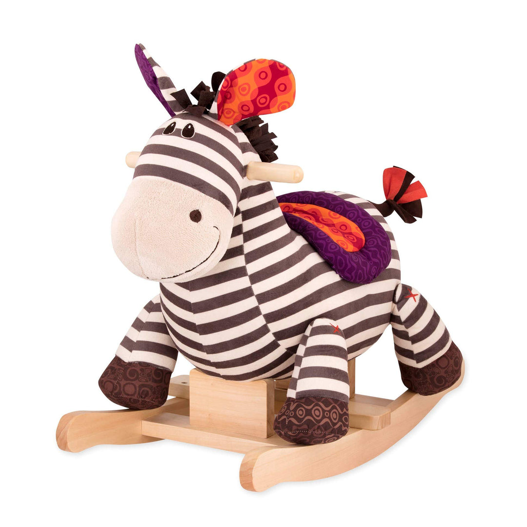 B. toys Schaukelpferd Zebra gestreift aus weichem Plüsch und hochwertigem Holz, Schaukeltier zum Dra