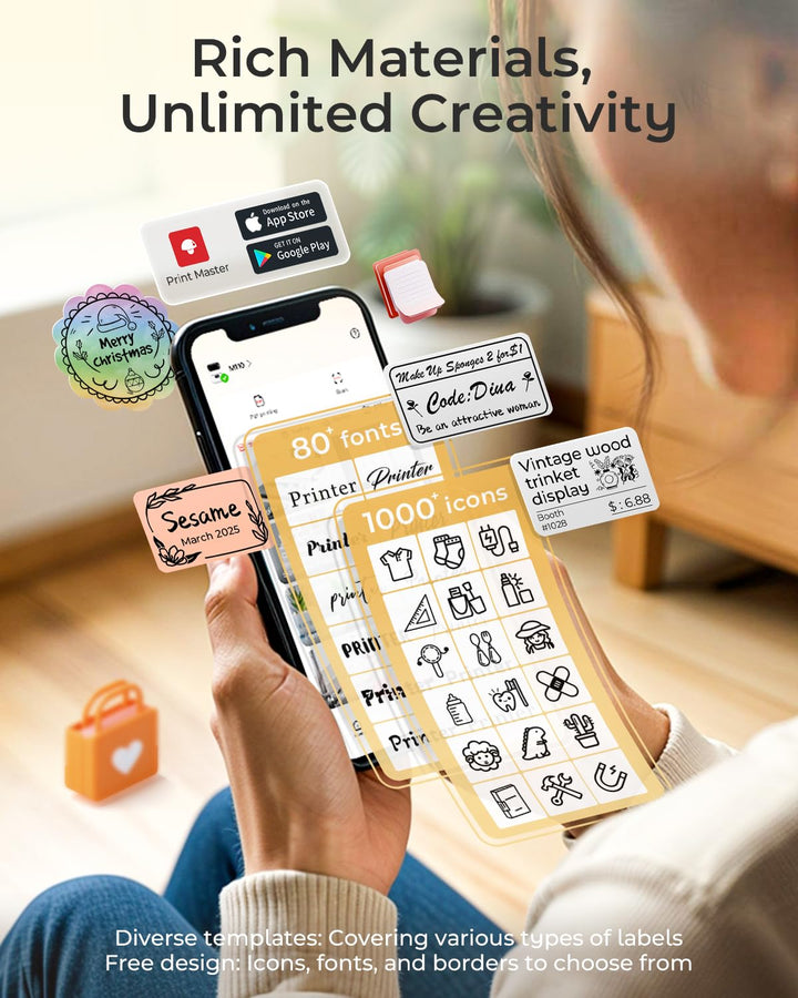 Phomemo M110 Tragbarer Etikettendrucker Beschriftungsgerät Selbstklebend, Labeldrucker Bluetooth The