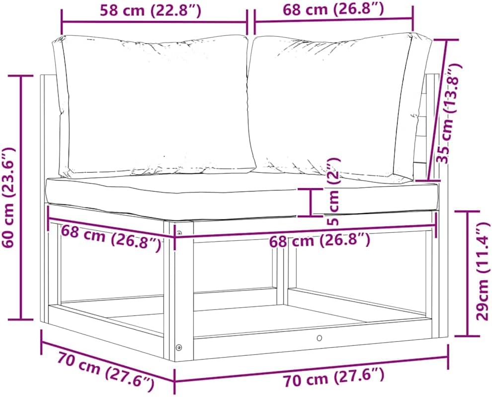 vidaXL Akazienholz Massiv Modular Ecksofa mit Dunkelgrauen Kissen Sofa Lounge Gartensofa Sessel Gart