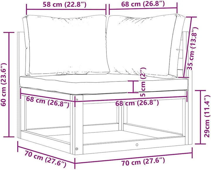 vidaXL Akazienholz Massiv Modular Ecksofa mit Dunkelgrauen Kissen Sofa Lounge Gartensofa Sessel Gart
