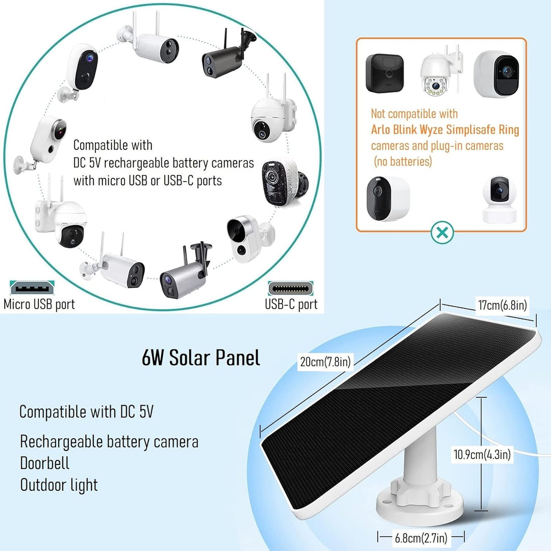 6W Solarpanel für Überwachungskamera,Solarmodul für DC 5V Sicherheitskamera,Kamera Outdoor,Türklinge