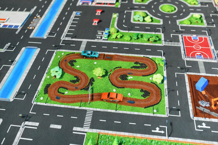 Kinder Spielteppich Strasse & Auto (200x160 cm) - abwaschbar, rutschfest &-zertifziert - Teppich Jun