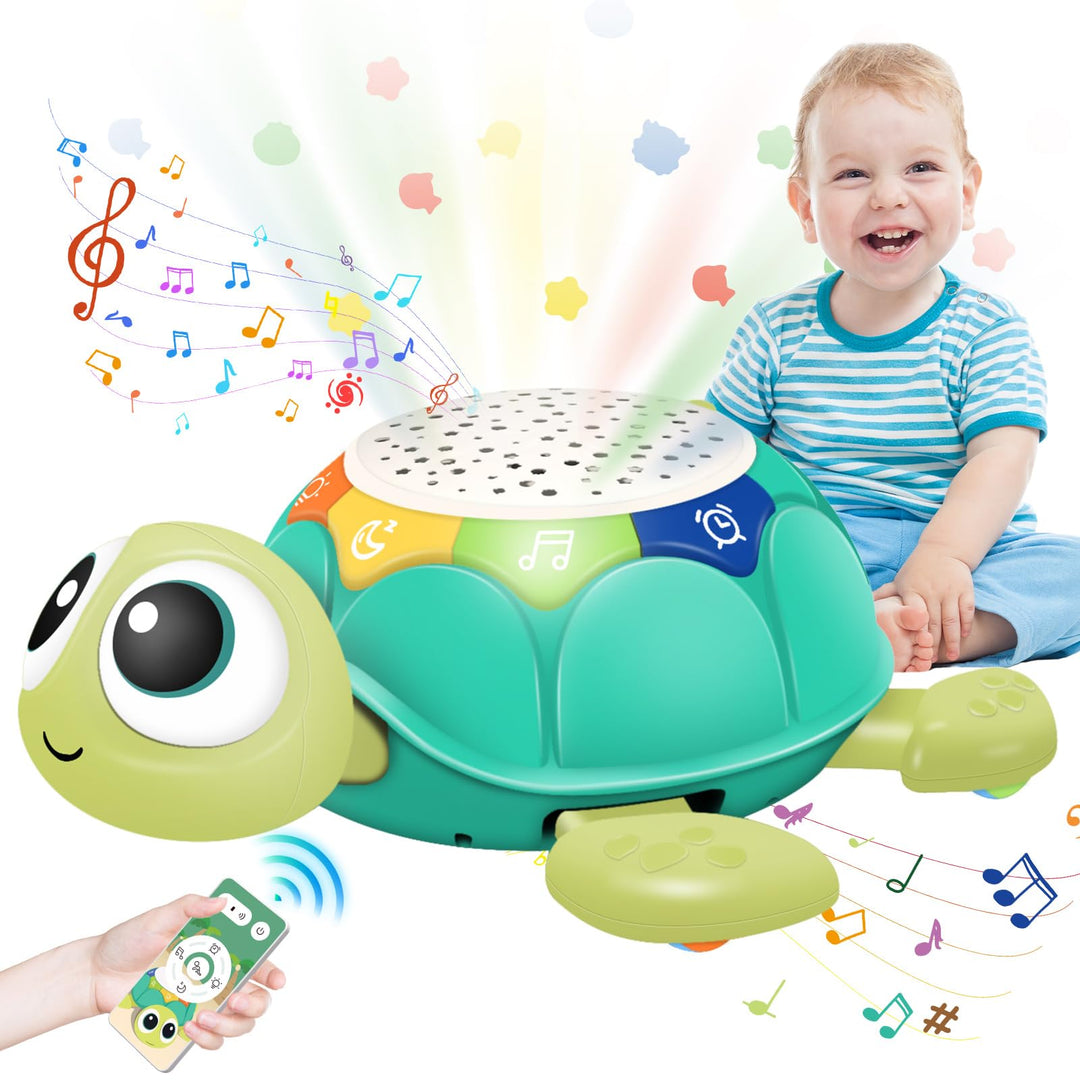 Baby Krabbel Spielzeug 6-18 Monate, Krabbel Schildkröte mit Musik und Sternprojektion, Pädagogisches