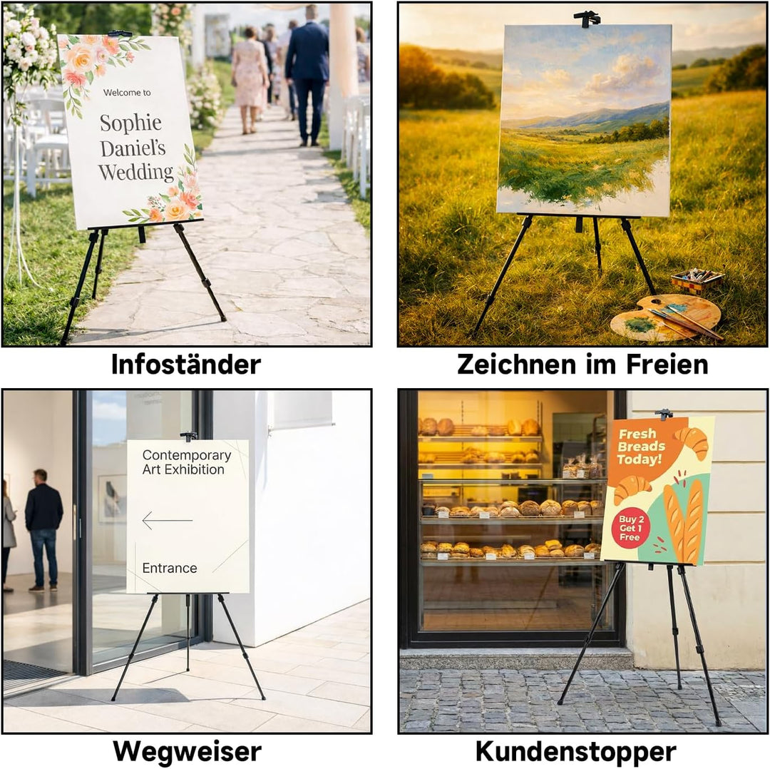 INSCRAFT Staffelei Schwarz, Aluminium, Einstellbar 40-117cm, Tischstaffelei &amp; Standstaffelei Klein,