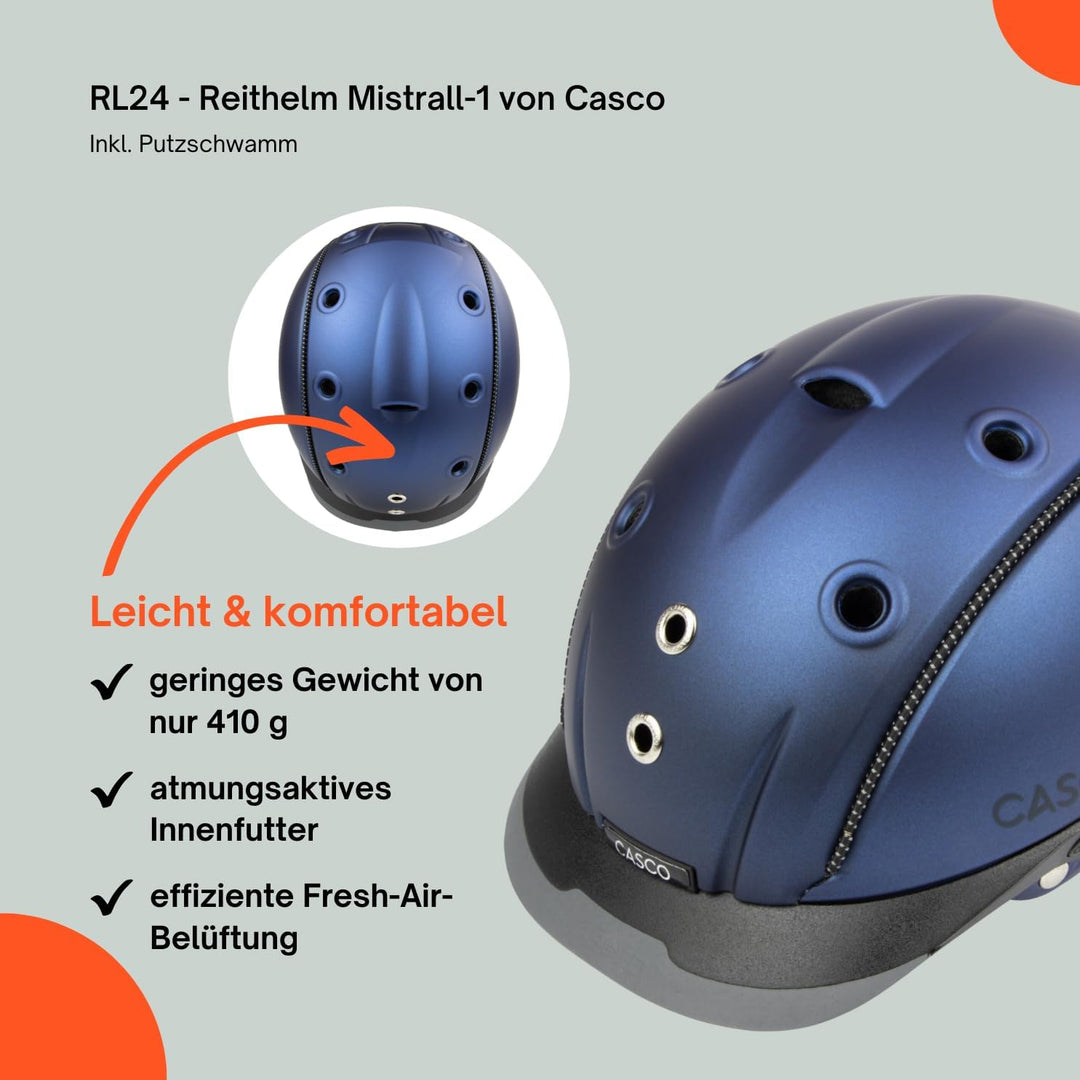 RL24 - Reithelm Mistrall-1 von Casco inkl. Putzschwamm – Reitkappe Damen, Herren &amp; Kinder – leicht,