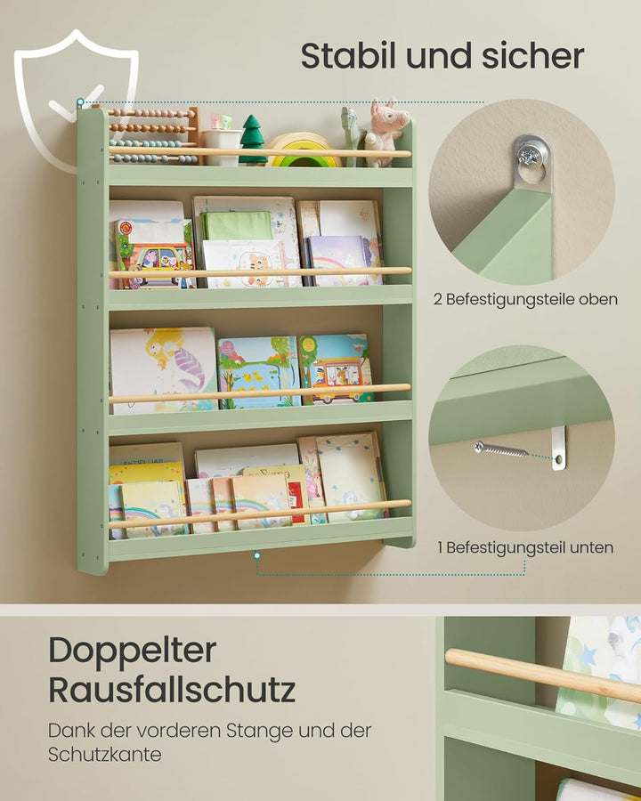 SONGMICS Bücherregal Kinder, Kinderregal mit 4 Ebenen, Spielzeugregal, Wandregal, für Kinderzimmer,