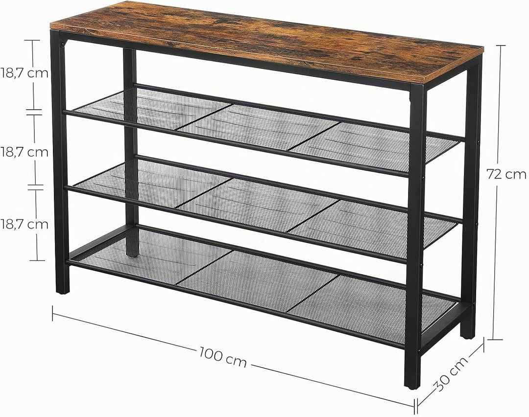 VASAGLE Schuhregal, Schuhablage, 100 x 30 x 72 cm, Schuh-Organizer mit 4 engmaschigen Gitterablagen,