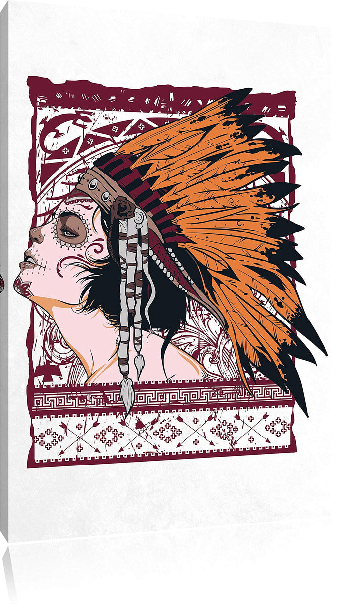 Pixxprint Indian Girl White Bild auf Leinwand, XXL riesige Bilder fertig gerahmt mit Keilrahmen, Kun