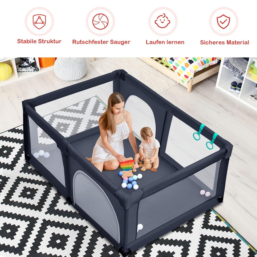 GOPLUS Baby Laufstall mit 50 Spielbällen, Krabbelgitter für Kleinkinder & Säulinge, stabiler Laufgit